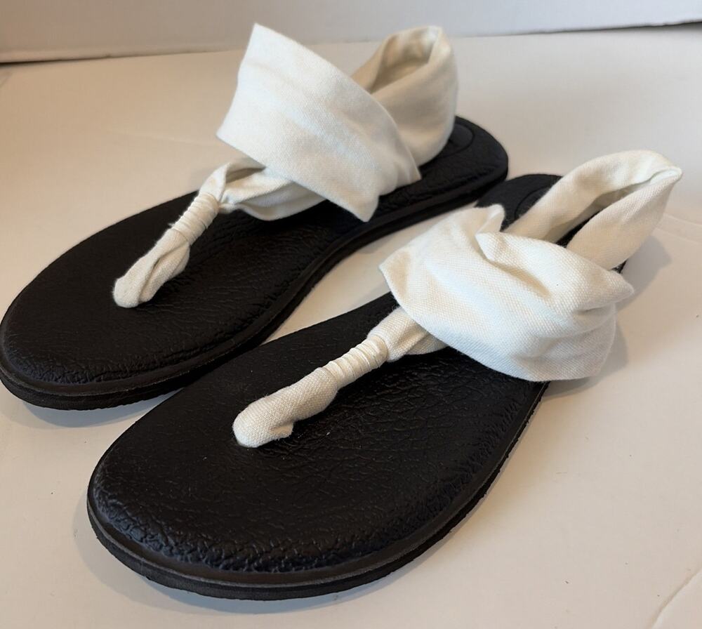 SANUK Womens White Yoga Mat Sling Thong Sandals Flip Flops Fabric Comfort Size 8